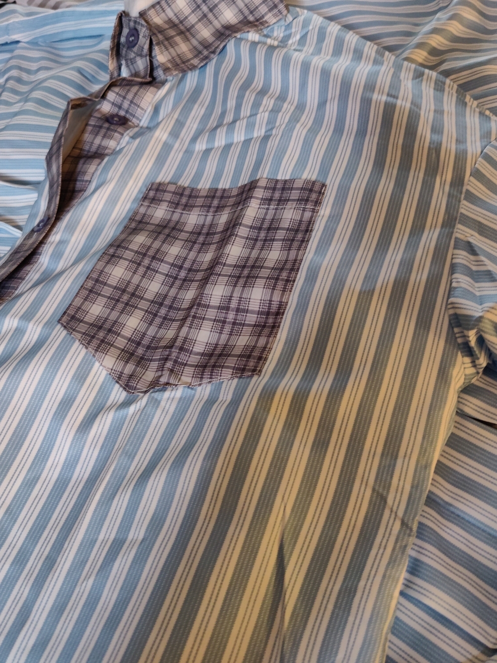 NEW size Medium Unbranded Blue and White Striped Pajama Set with Patch Pockets - Picture 8 of 13